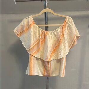 Cream and Orange Ruffled Crop Blouse